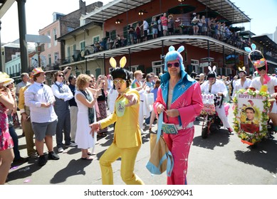 New Orleans, LA / USA - April 1, 2018: The Krewe Of Rolling Elvi Participates In The Chris Owens Easter Parade In New Orleans, LA. 