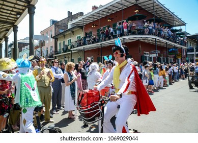 New Orleans, LA / USA - April 1, 2018: The Krewe Of Rolling Elvi Participates In The Chris Owens Easter Parade In New Orleans, LA. 