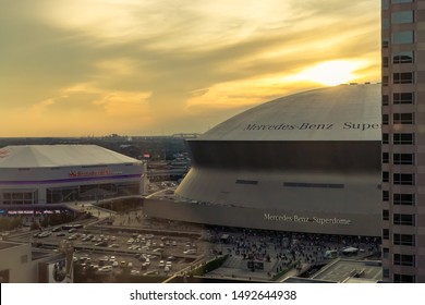 New Orleans, LA, USA - August 29, 2019: New Orleans Skyline With Mercedes-Benz Superdome And Smoothie King Center In New Orleans Lousiana