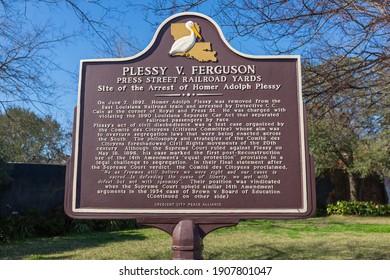 NEW ORLEANS, LA, USA - FEBRUARY 1, 2021: Plessy V. Ferguson Historic Marker In Faubourg Marigny