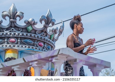 NEW ORLEANS, LA, USA -FEBRUARY 19, 2017: Mystic Krewe Of Femme Fatale Princess On Mardi Gras Float During Carnival Parade