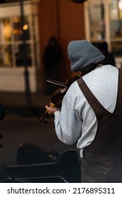 New Orleans, LA USA - February 9th, 2022: Street Musician Performing At Night