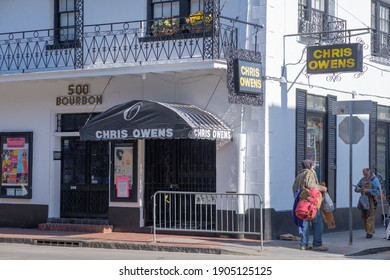 NEW ORLEANS, LA, USA - JANUARY 28, 2021: Famous Chris Owens Night Club On Bourbon Street