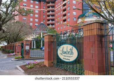 NEW ORLEANS, LA, USA - JANUARY 19, 2022: Sign And Gate At The Entrance To Lambeth House Retirement Community