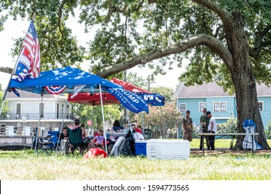 NEW ORLEANS, LA, USA - JULY 6, 2019: Trump Supporters Having Picnic On Bayou St. John During Essence Festival In New Orleans