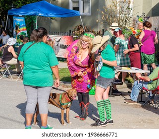 NEW ORLEANS, LA, USA - MARCH 13, 2021: Uptown Neighborhood Celebrating St. Patrick's Day With Block Party