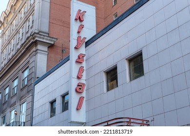 NEW ORLEANS, LA, USA - OCTOBER 8, 2022: Krystal Sign On The Front Of The Fast Food Restaurant On Bourbon Street In The French Quarter