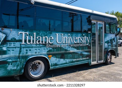 NEW ORLEANS, LA, USA - SEPTEMBER 30, 2022: Tulane University Shuttle Bus Parked In University Square Parking Lot