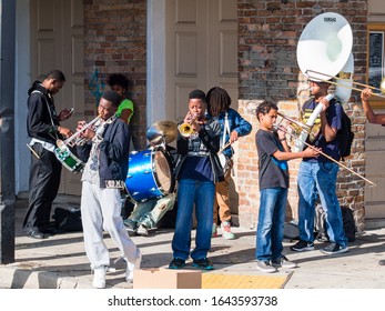 New Orleans, LA/USA - 11/29/14: Young Brass Band Busking In The French Quarter Near The French Market