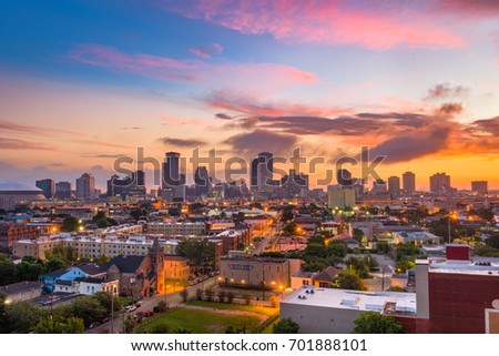 New Orleans, Louisiana downtown city skyline at twilight.