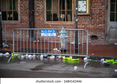 New Orleans, Louisiana, February 9, 2020: The Aftermath Of A Mardi Gras Parade In Bourbon Street. 