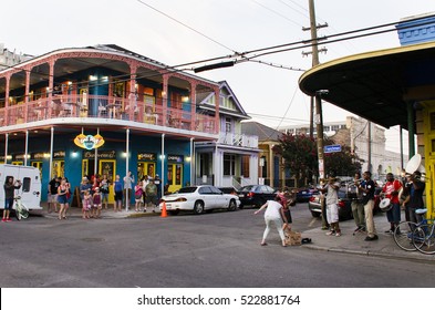 New Orleans, Louisiana - July 13, 2015: People Cheer And Dance At Music Played By Local Band In French Quarter, Louisiana.