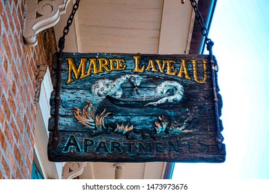 New Orleans, Louisiana / United States Of America - July 17th 2015: Marie Laveau Apartments Voodoo Shop Sign, Close Up. 