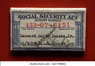 New Orleans, Louisiana, U.S.A. - February 5, 2020 - An Old Social Security Card Owned By A Fallen U.S Army, Leonard Smith Isacks Jr