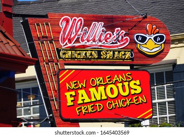 New Orleans, Louisiana, U.S.A - February 7, 2020 - The Store Sign Of Willie's Chicken Shack By French Quarter