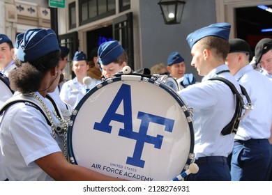 New Orleans, Louisiana, USA - February 18 2022: US Air Force Academy Cadet Marching Band Plays In The French Quarter