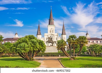 New Orleans, Louisiana, USA At Jackson Square And St. Louis Cathedral.