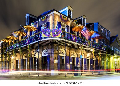 NEW ORLEANS, LOUISIANA USA- JAN 23 2016: Pubs and Bars having colorful lights and decorations in the French Quarter. Tourism provides a much needed financial source,  also home for great musicians. 