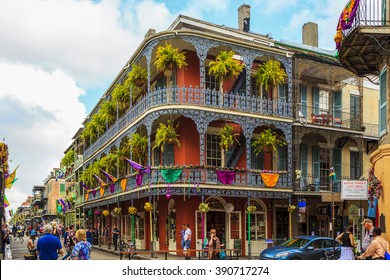NEW ORLEANS, LOUISIANA USA - JAN 22 2016: Historic building in the French Quarter in New Orleans, USA. Tourism provides a large source of revenue after the 2005 devastation of Hurricane Katrina.