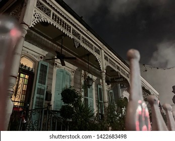 NEW ORLEANS, LOUISIANA, USA- JUNE 6, 2019: Evening Exterior Of A Haunted House In The French Quarter District Of New Orleans, Louisiana.