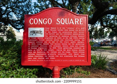 New Orleans, Louisiana USA - June 2 2022: Congo Square Sign With Information In Treme Of New Orleans