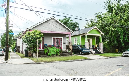 New Orleans, Louisiana / USA - June 24 2017: Streets Of The Old Poor African-American District In New Orleans. Private Homes In The Poor Neighborhood Of New Orleans, Louisiana, USA