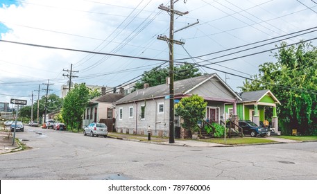 New Orleans, Louisiana /USA - June 24 2017: Life In The Old Poor Neighborhood Of New Orleans. Worn Cars And Old Houses.  Unemployment And Poverty, Social Problems Of Modern Society