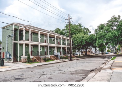 New Orleans, Louisiana / USA - June 24 2017: Life In The Old Poor Neighborhood Of New Orleans. Old Wooden Houses In Colonial Style