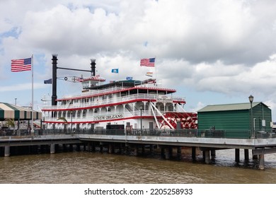 New Orleans, Louisiana USA - May 31 2022: Docked City Of New Orleans Riverboat On The Mississippi River In New Orleans