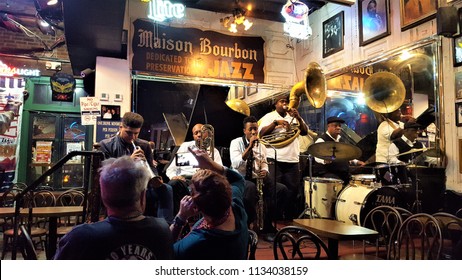 New Orleans, Louisiana USA, Nov 18,2016; The  jazz band is playing beautiful jazz and blues song in a pub on the Bourbon walking street in New Orleans.
