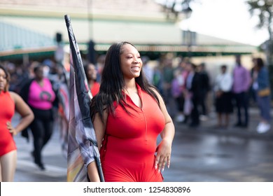 New Orleans, Louisiana USA - November 24, 2018: The Bayou Classic Parade, Proviso West High School Marching Band Performing At The Parade