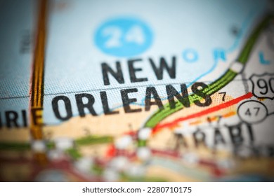 New Orleans. Louisiana. USA on a geography map