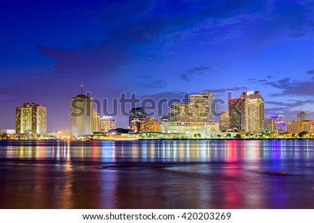 New Orleans, Louisiana, USA skyline on the Mississippi River.