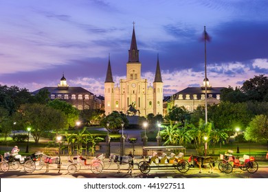 New Orleans, Louisiana, USA At St. Louis Cathedral And Jackson Square.