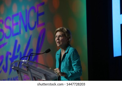 New Orleans, Louisiana/U.S. - 07/06/2019: Elizabeth Warren Speaks To The Audience At 25th Annual ESSENCE Festival Presented By  Coca-Cola Held At The New Orleans Ernest N. Morial Convention Center