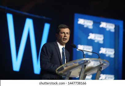 New Orleans, Louisiana/U.S. - 07/07/2019: Pete Buttigieg Speaks To The Audience At 25th Annual ESSENCE Festival Presented By  Coca-Cola Held At The New Orleans Ernest N. Morial Convention Center