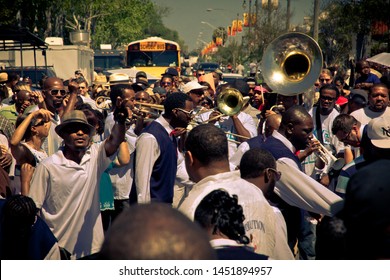 New Orleans, Louisiana/USA - March 25, 2012 - Second Line Parade Bus Band Party African Americans