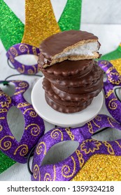 New Orleans Mardi Gras Moon Pie Stack With Carnival Masks