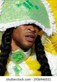 New Orleans - May 5, 2011:  Costumed Mardi Gras Indian In Close Up Parades At Jazz Fest