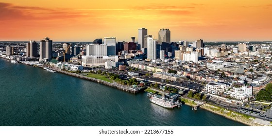 New Orleans River Paddle Boat With Golden Sky