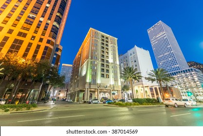 New Orleans Sunset Skyline. City Buildings At Dusk.