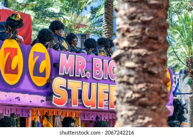 NEW ORLEANS, UNITED STATES - Feb 09, 2016: The Carnival Parade With Colorful Costumes Along Bourbon Street