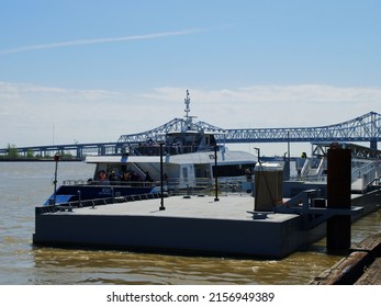 NEW ORLEANS, UNITED STATES - Mar 31, 2022: The RTA ferry at a temporary dock in New Orleans