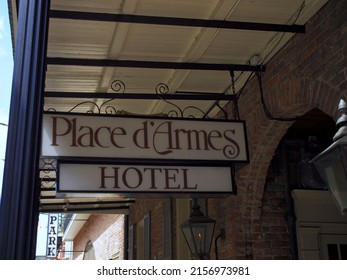 NEW ORLEANS, UNITED STATES - Mar 28, 2022: The Place dArmes Hotel in the French Quarter of New Orleans
