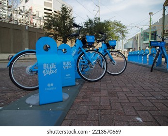 NEW ORLEANS, UNITED STATES - Nov 03, 2021: The Blue Bikes NOLA Is A Ride Share Bike Service In New Orleans, USA