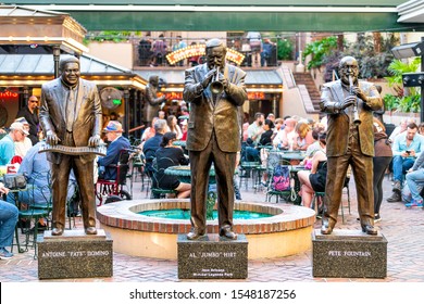 New Orleans, USA - April 23, 2018: Jazz Music Players The Three Greats On Bourbon Street At Musical Legends Park Closeup