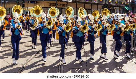 NEW ORLEANS USA FEB 1 2016: Mardi Gras parades through the streets of New Orleans. People celebrated crazily. Mardi Gras is the biggest celebration the city of New Orleans hosts every year. 
