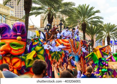 NEW ORLEANS USA FEB 1 2016: Mardi Gras parades through the streets of New Orleans.People celebrated crazily. Mardi Gras is the biggest celebration the city of New Orleans hosts every year. 