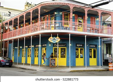 New Orleans, USA - July 8, 2015: Dat Dog Restaurant On Frenchmen Street In French Quarter That Serves Hot Dogs. 