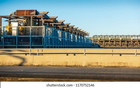 New Orleans, USA - Nov 28, 2017: Afternoon View Of The 17th Street Canal Pump Station As Viewed From The Road. This Structure Forms Part Of The City's Flood Control Mechanism.